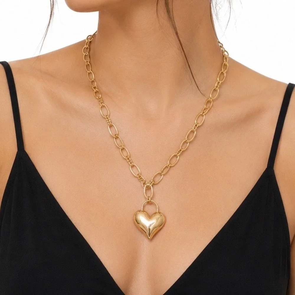 Piper.k Gold Tone Puffed HeartLink Chain Necklace 16+3 Inch NIB Lead Nickel Free